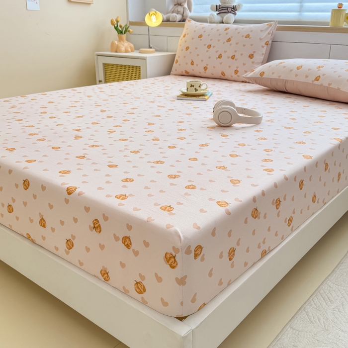 91家纺网 家纺一手货源 找家纺 爱多多家居 2026新款针织棉双层纱床笠 床笠三件套  床笠-南瓜派