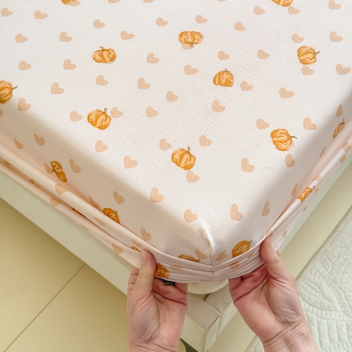 91家纺网 家纺一手货源 找家纺 爱多多家居 2026新款针织棉双层纱床笠 床笠三件套  床笠-南瓜派