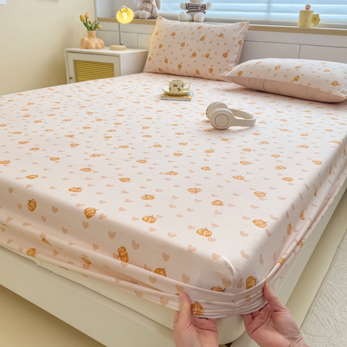 91家纺网 家纺一手货源 找家纺 爱多多家居 2026新款针织棉双层纱床笠 床笠三件套  床笠-南瓜派