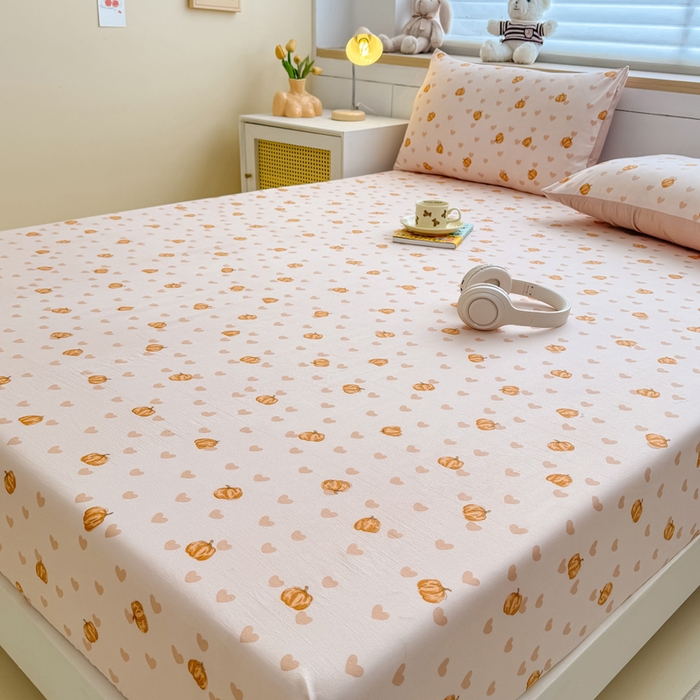 91家纺网 家纺一手货源 找家纺 爱多多家居 2026新款针织棉双层纱床笠 床笠三件套  床笠-南瓜派