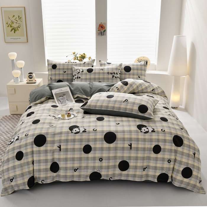 91家纺网 家纺一手货源 找家纺 宇彬家纺 2026直播新款13070全棉纯棉印花单双人被套喷气小清新简约热款学生被罩 琉璃熊猫