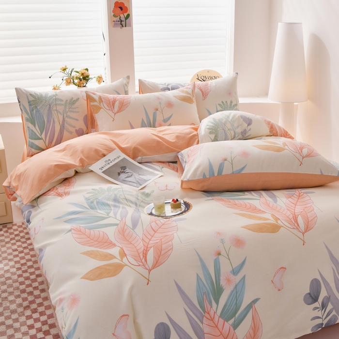 91家纺网 家纺一手货源 找家纺 宇彬家纺 2026直播新款13070全棉纯棉印花单双人被套喷气小清新简约热款学生被罩 花曳