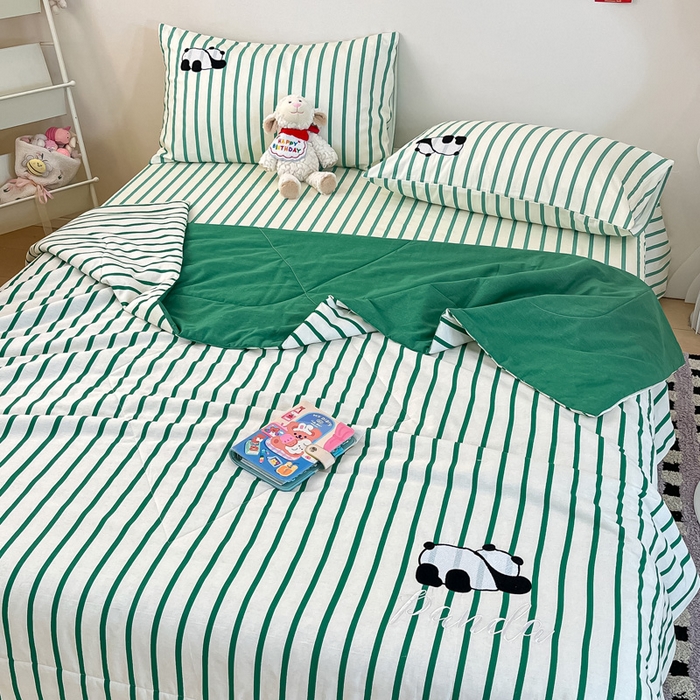 91家纺网 家纺一手货源 找家纺 雅居纺家纺 2026新款全棉绣花夏被夏凉被空调被可配同款老粗布四件套 夏被-萌仔熊猫