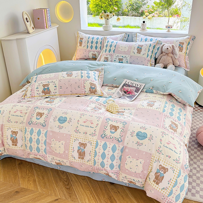 91家纺网 家纺一手货源 找家纺 宇彬家纺 2026直播新款13070全棉纯棉印花单双人被套喷气小清新简约热款学生被罩 春日游园