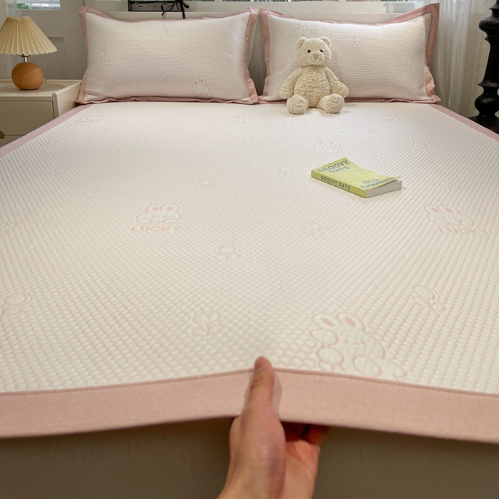 雅居纺家纺 2026新款A类加厚三明治底提花小清新凉感席床单款凉席席子 小兔郁金香-粉