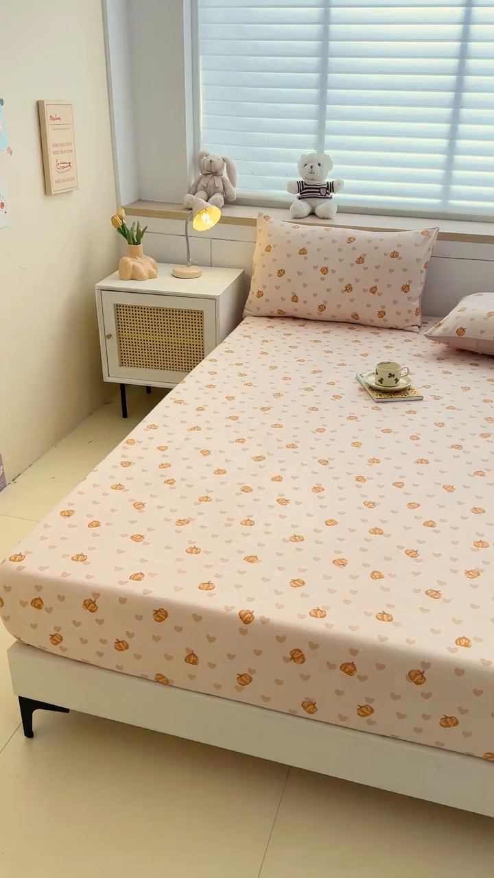 91家纺网 家纺一手货源 找家纺 爱多多家居 2026新款针织棉双层纱床笠 床笠三件套  床笠-南瓜派