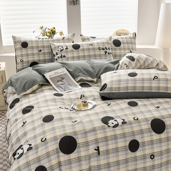 91家纺网 家纺一手货源 找家纺 宇彬家纺 2026直播新款13070全棉纯棉印花单双人被套喷气小清新简约热款学生被罩 琉璃熊猫