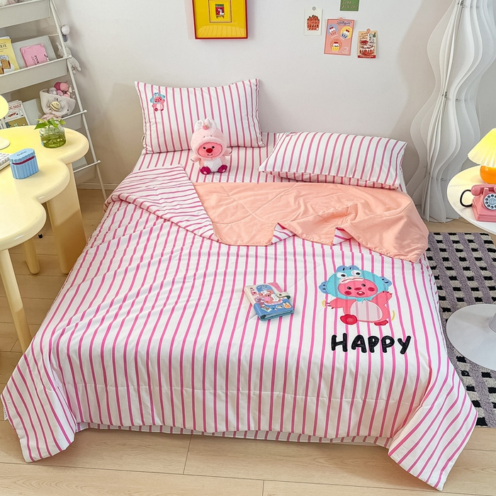 91家纺网 家纺一手货源 找家纺 雅居纺家纺 2026新款全棉绣花夏被夏凉被空调被可配同款老粗布四件套 夏被-小海狸粉