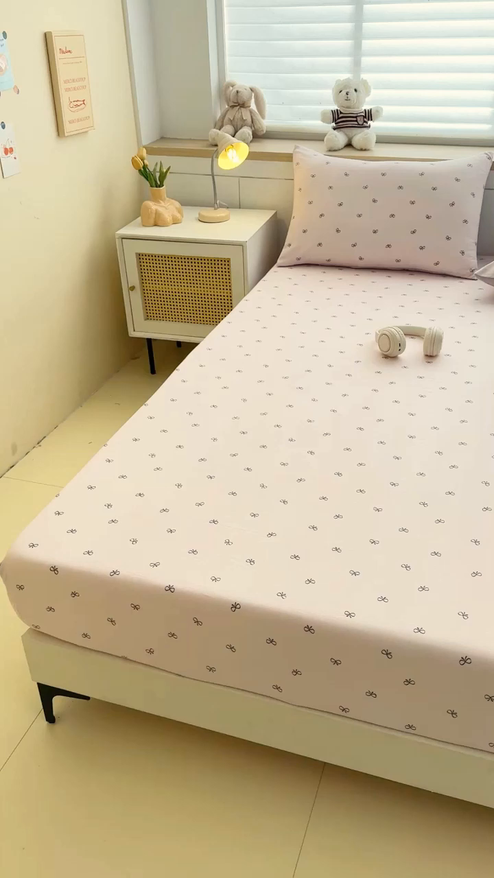 91家纺网 家纺一手货源 找家纺 爱多多家居 2026新款针织棉双层纱床笠 床笠三件套  床笠-小美满