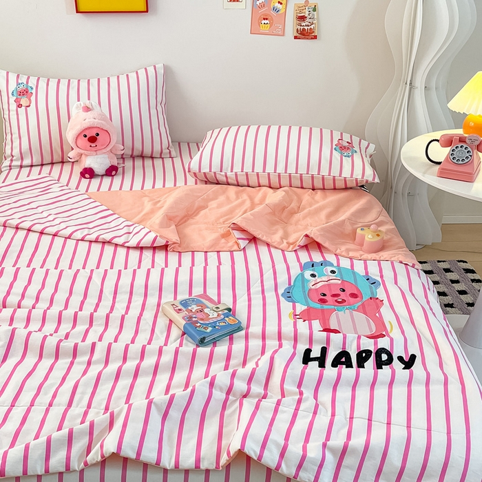 91家纺网 家纺一手货源 找家纺 雅居纺家纺 2026新款全棉绣花夏被夏凉被空调被可配同款老粗布四件套 夏被-小海狸粉