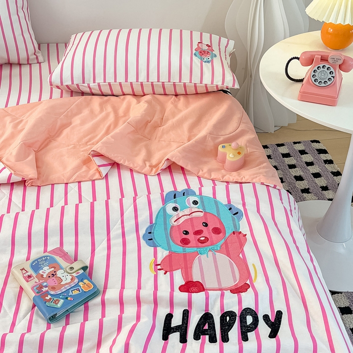 91家纺网 家纺一手货源 找家纺 雅居纺家纺 2026新款全棉绣花夏被夏凉被空调被可配同款老粗布四件套 夏被-小海狸粉