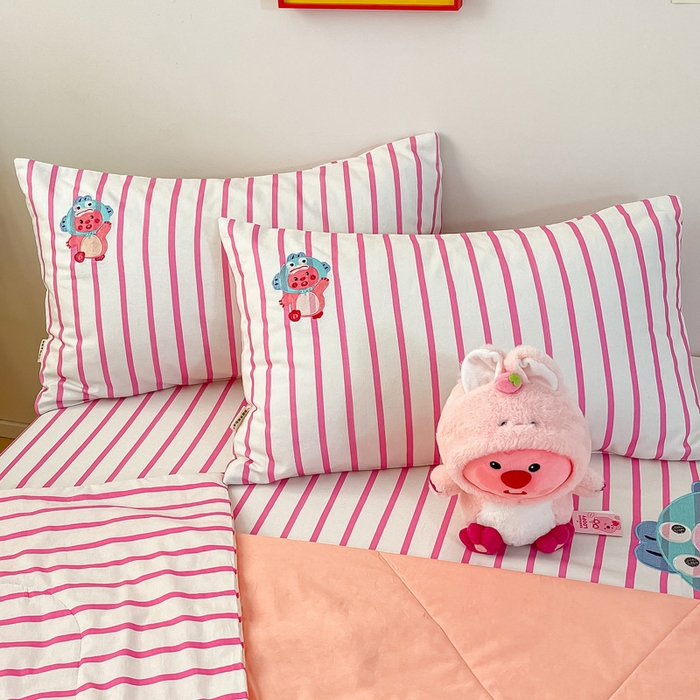 91家纺网 家纺一手货源 找家纺 雅居纺家纺 2026新款全棉绣花夏被夏凉被空调被可配同款老粗布四件套 夏被-小海狸粉