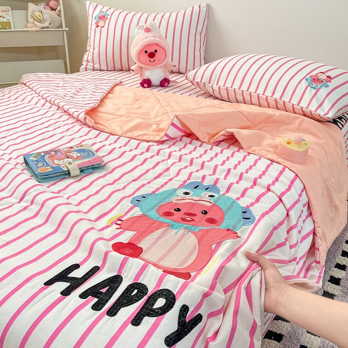 91家纺网 家纺一手货源 找家纺 雅居纺家纺 2026新款全棉绣花夏被夏凉被空调被可配同款老粗布四件套 夏被-小海狸粉