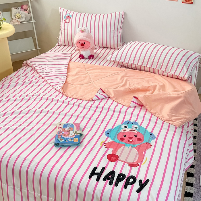 91家纺网 家纺一手货源 找家纺 雅居纺家纺 2026新款全棉绣花夏被夏凉被空调被可配同款老粗布四件套 夏被-小海狸粉