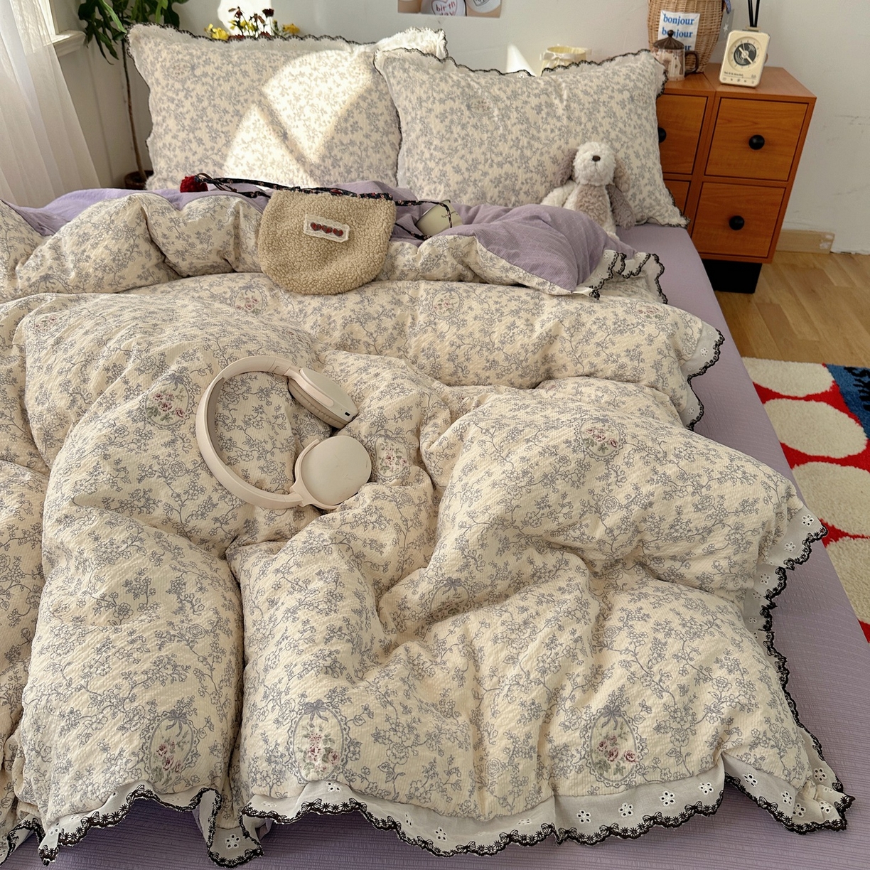 91家纺网 家纺一手货源 找家纺 顾里家纺 2026新款法式复古花边三层纱四件套（会员-2元） 花信蔷薇