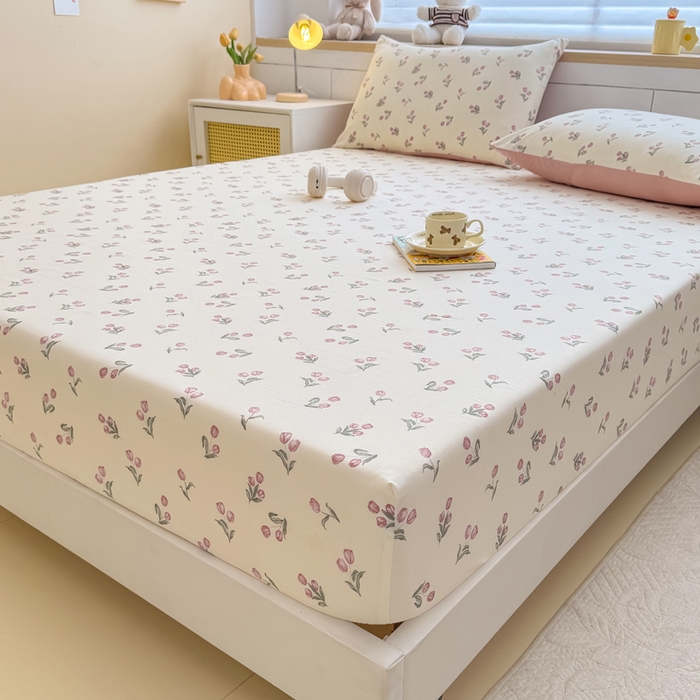 91家纺网 家纺一手货源 找家纺 爱多多家居 2026新款针织棉双层纱床笠 床笠三件套  床笠-郁金香