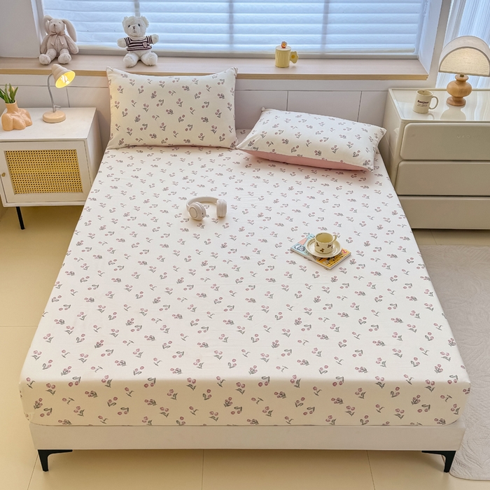 91家纺网 家纺一手货源 找家纺 爱多多家居 2026新款针织棉双层纱床笠 床笠三件套  床笠-郁金香