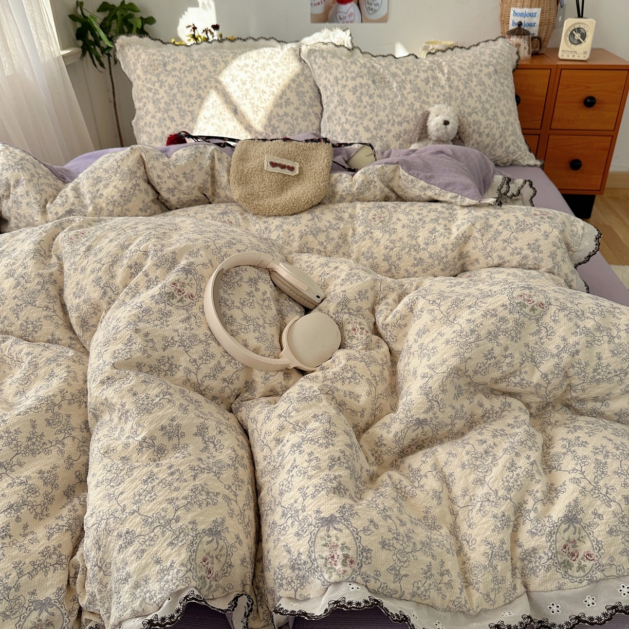 91家纺网 家纺一手货源 找家纺 顾里家纺 2026新款法式复古花边三层纱四件套（会员-2元） 花信蔷薇