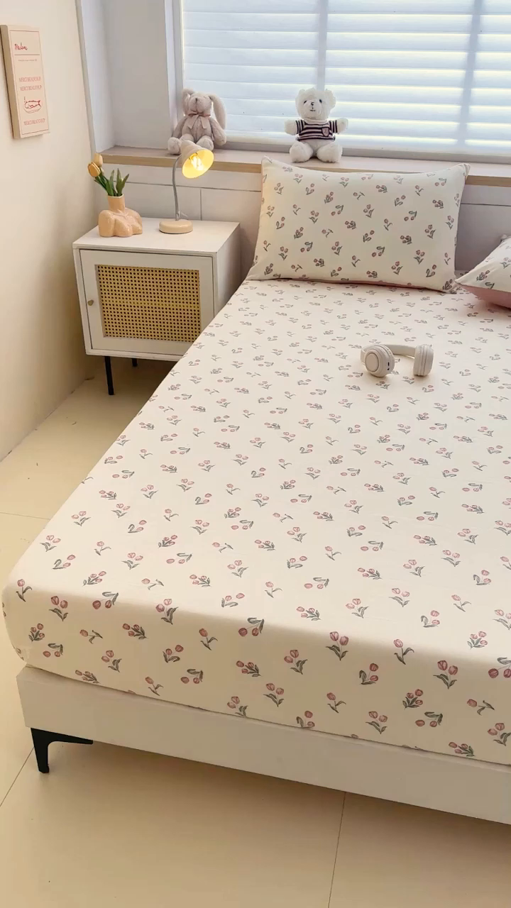 91家纺网 家纺一手货源 找家纺 爱多多家居 2026新款针织棉双层纱床笠 床笠三件套  床笠-郁金香