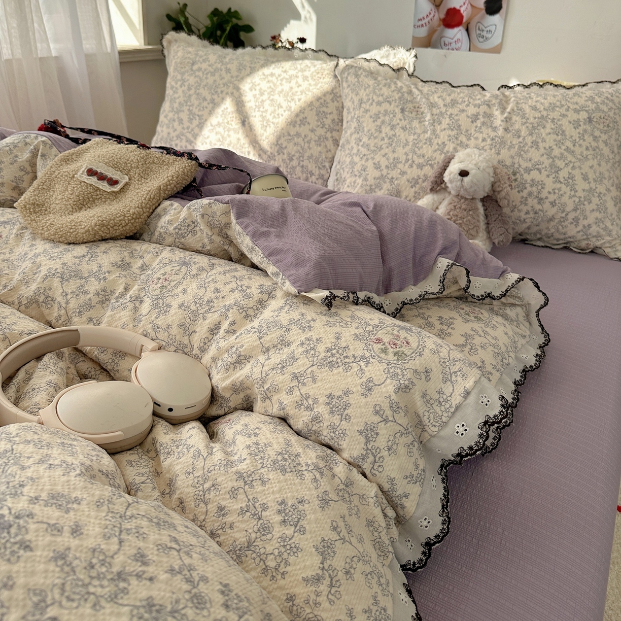 91家纺网 家纺一手货源 找家纺 顾里家纺 2026新款法式复古花边三层纱四件套（会员-2元） 花信蔷薇