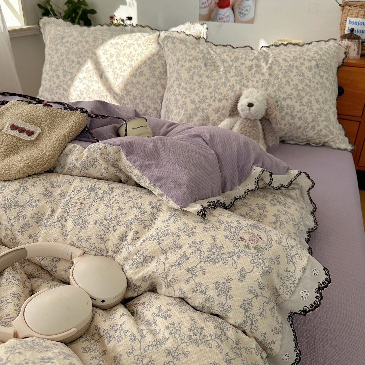 91家纺网 家纺一手货源 找家纺 顾里家纺 2026新款法式复古花边三层纱四件套（会员-2元） 花信蔷薇