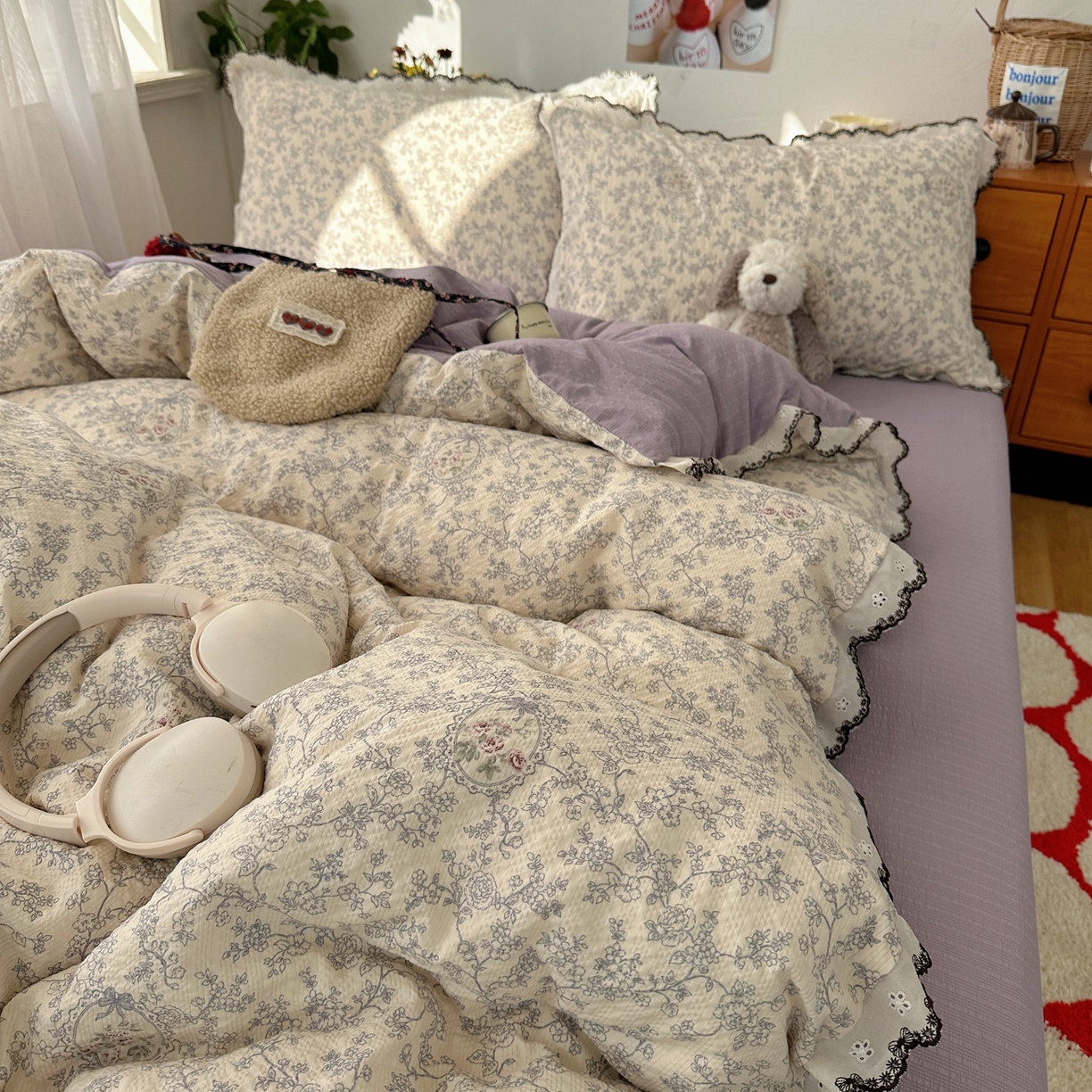 91家纺网 家纺一手货源 找家纺 顾里家纺 2026新款法式复古花边三层纱四件套（会员-2元） 花信蔷薇