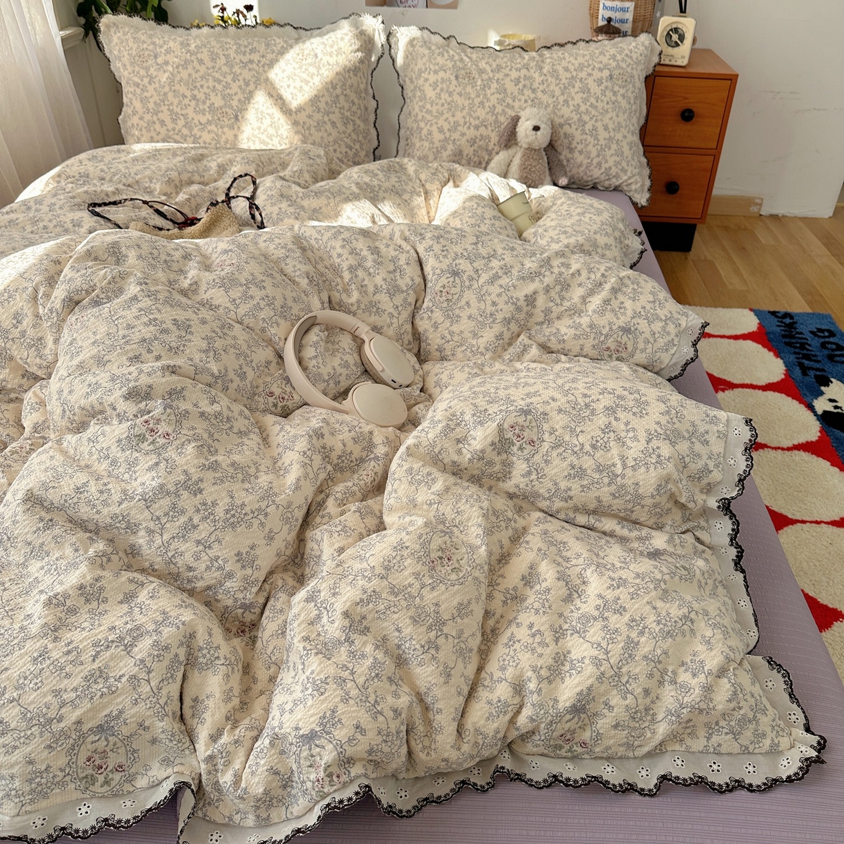 91家纺网 家纺一手货源 找家纺 顾里家纺 2026新款法式复古花边三层纱四件套（会员-2元） 花信蔷薇