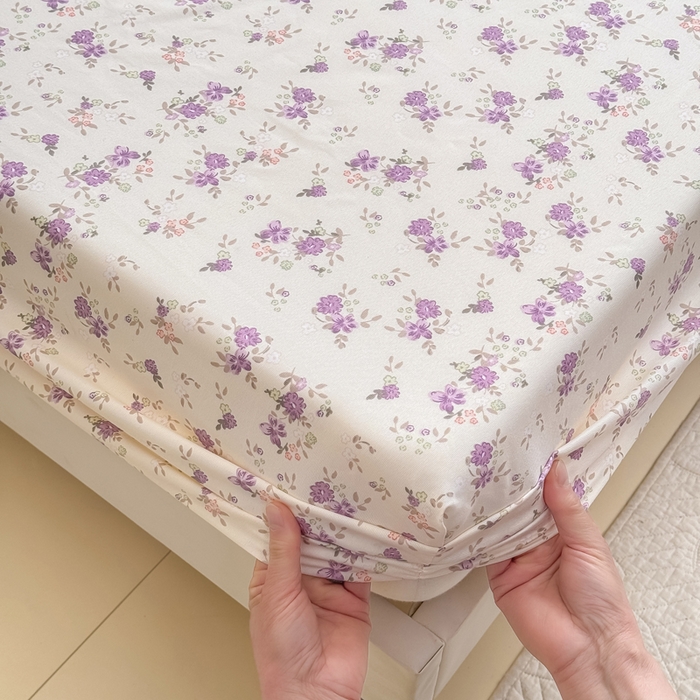 91家纺网 家纺一手货源 找家纺 爱多多家居 2026新款针织棉双层纱床笠 床笠三件套  床笠-紫韵