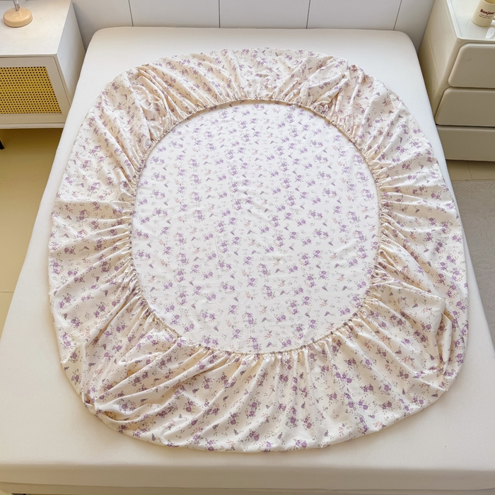 91家纺网 家纺一手货源 找家纺 爱多多家居 2026新款针织棉双层纱床笠 床笠三件套  床笠-紫韵