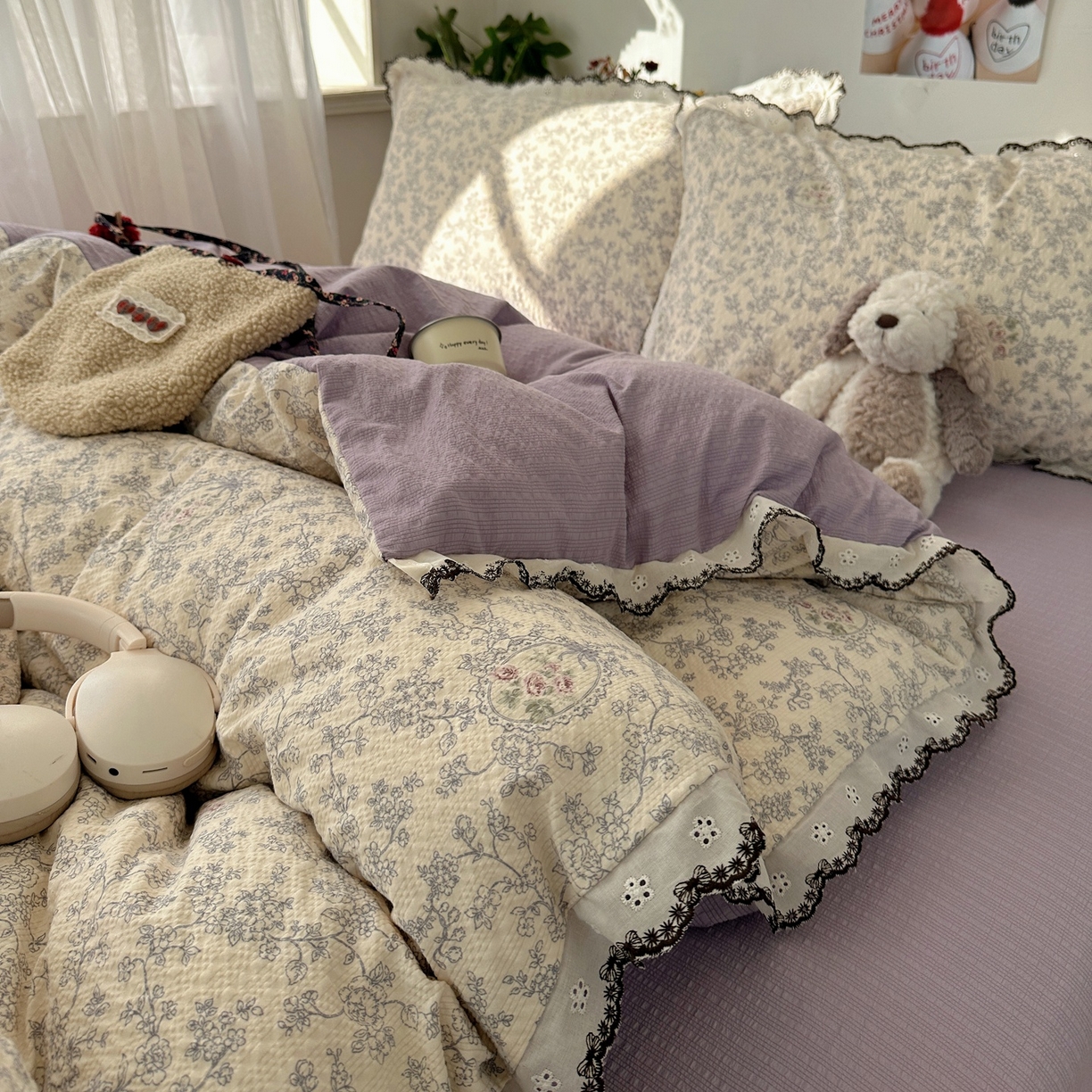 91家纺网 家纺一手货源 找家纺 顾里家纺 2026新款法式复古花边三层纱四件套（会员-2元） 花信蔷薇