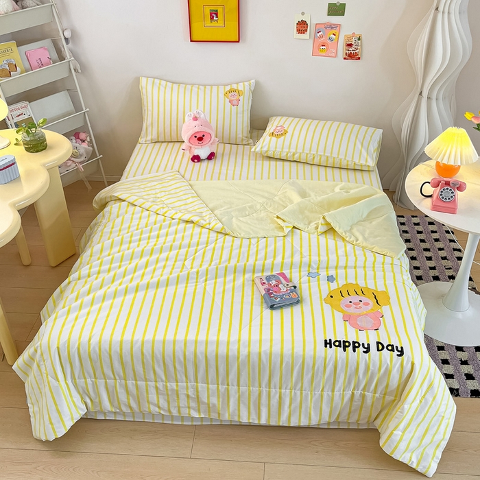 91家纺网 家纺一手货源 找家纺 雅居纺家纺 2026新款全棉绣花夏被夏凉被空调被可配同款老粗布四件套 夏被-小海狸黄