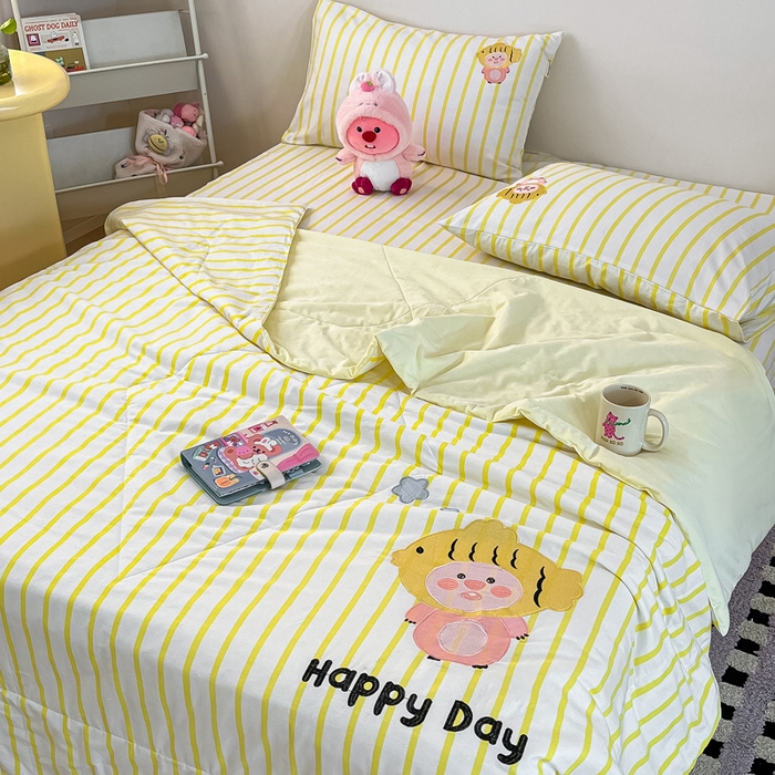 91家纺网 家纺一手货源 找家纺 雅居纺家纺 2026新款全棉绣花夏被夏凉被空调被可配同款老粗布四件套 夏被-小海狸黄