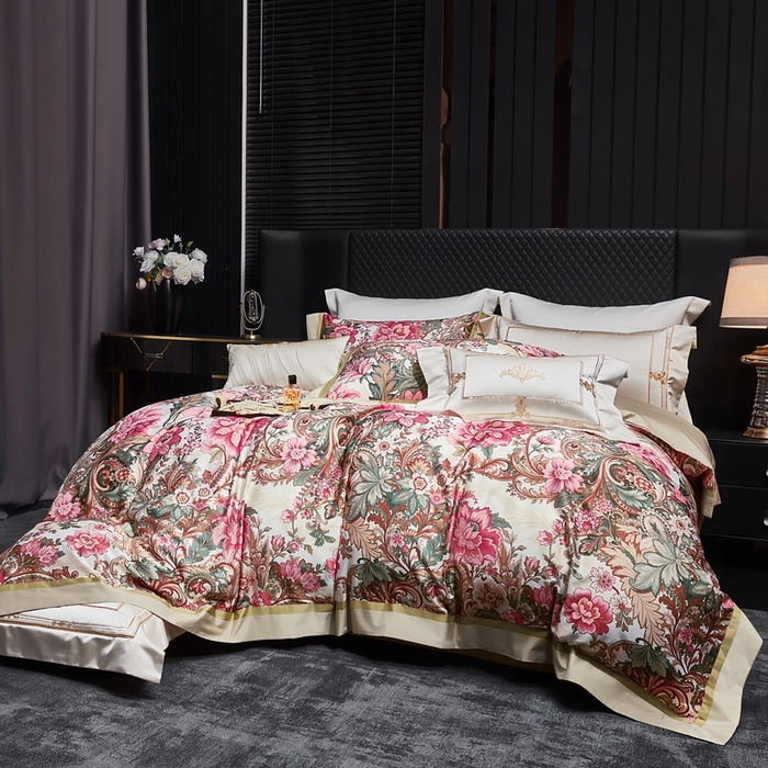 91家纺网 家纺一手货源 找家纺 （总）至爱今生 2026新款数码印花长绒棉四件套-缦花礼赞