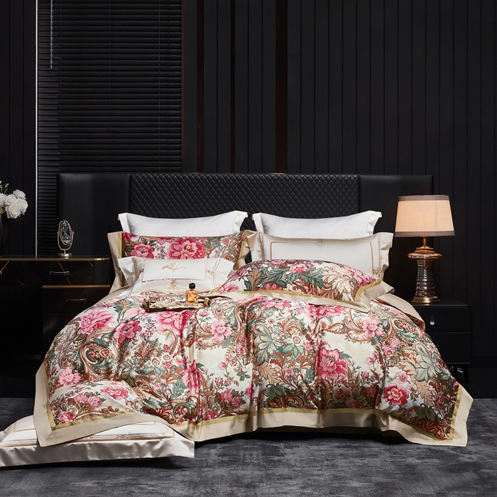 91家纺网 家纺一手货源 找家纺 （总）至爱今生 2026新款数码印花长绒棉四件套-缦花礼赞