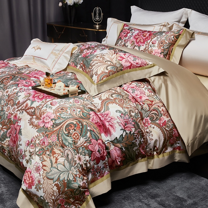 91家纺网 家纺一手货源 找家纺 （总）至爱今生 2026新款数码印花长绒棉四件套-缦花礼赞