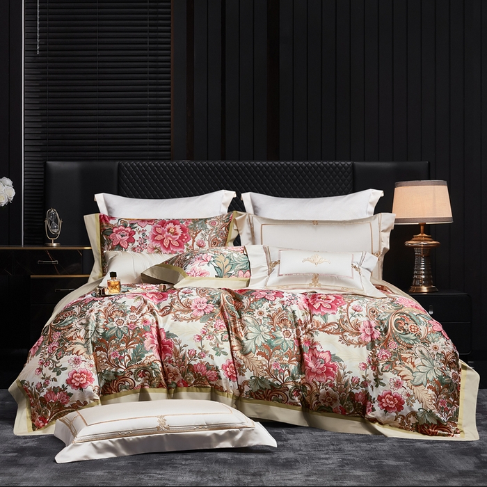 91家纺网 家纺一手货源 找家纺 （总）至爱今生 2026新款数码印花长绒棉四件套-缦花礼赞