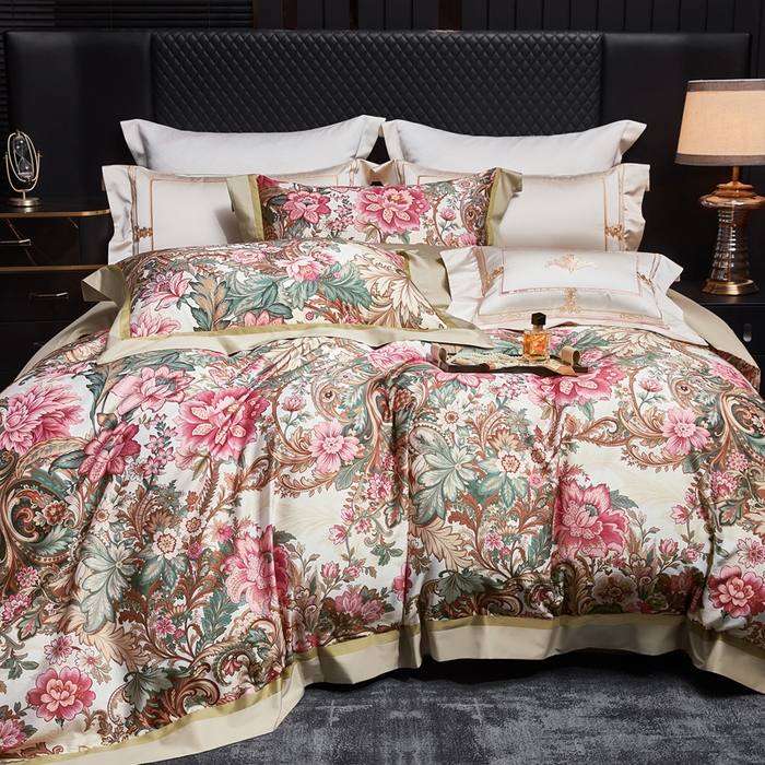 91家纺网 家纺一手货源 找家纺 （总）至爱今生 2026新款数码印花长绒棉四件套-缦花礼赞