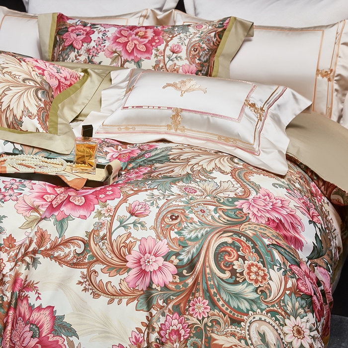 91家纺网 家纺一手货源 找家纺 （总）至爱今生 2026新款数码印花长绒棉四件套-缦花礼赞