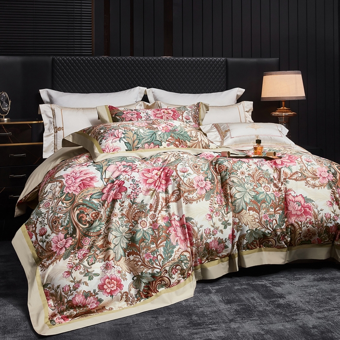 91家纺网 家纺一手货源 找家纺 （总）至爱今生 2026新款数码印花长绒棉四件套-缦花礼赞