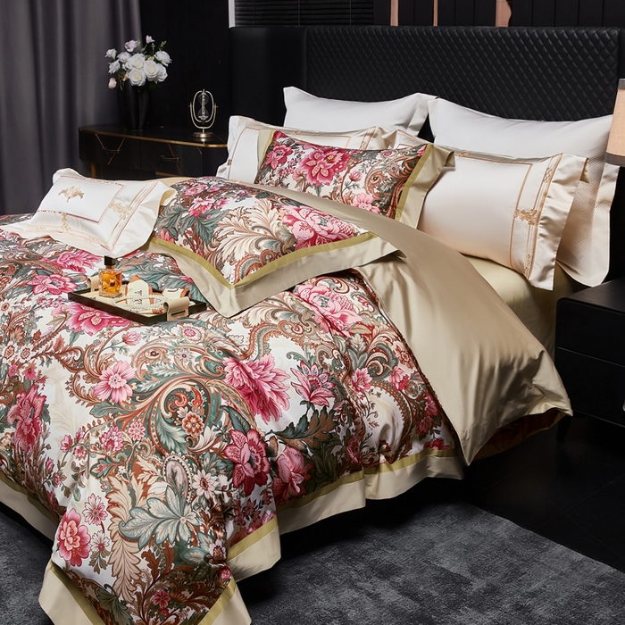 91家纺网 家纺一手货源 找家纺 （总）至爱今生 2026新款数码印花长绒棉四件套-缦花礼赞