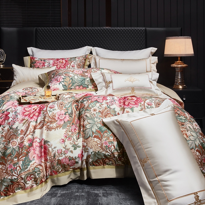 91家纺网 家纺一手货源 找家纺 （总）至爱今生 2026新款数码印花长绒棉四件套-缦花礼赞