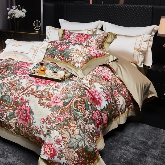 91家纺网 家纺一手货源 找家纺 （总）至爱今生 2026新款数码印花长绒棉四件套-缦花礼赞