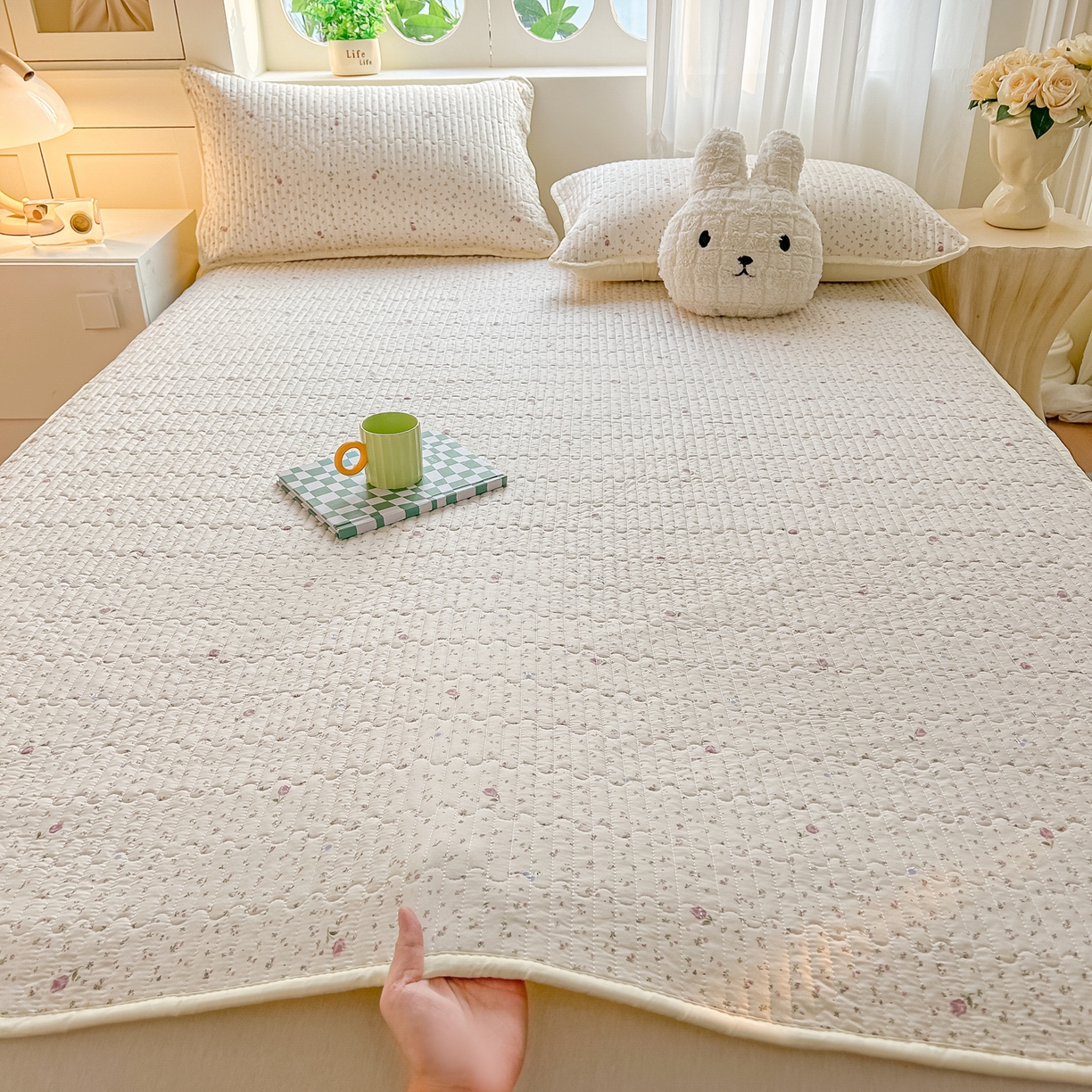 91家纺网 家纺一手货源 找家纺 慕澄家纺 2026新款小清新印花水洗棉床盖夏被四件套 小玫瑰