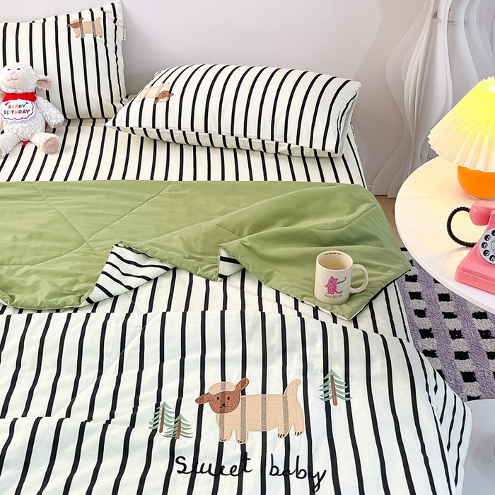 91家纺网 家纺一手货源 找家纺 雅居纺家纺 2026新款全棉绣花夏被夏凉被空调被可配同款老粗布四件套 夏被-小绵羊