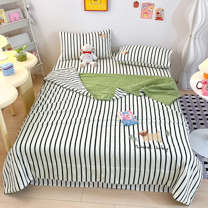 91家纺网 家纺一手货源 找家纺 雅居纺家纺 2026新款全棉绣花夏被夏凉被空调被可配同款老粗布四件套 夏被-小绵羊