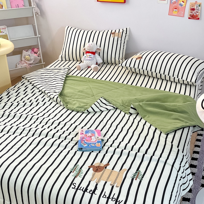 91家纺网 家纺一手货源 找家纺 雅居纺家纺 2026新款全棉绣花夏被夏凉被空调被可配同款老粗布四件套 夏被-小绵羊