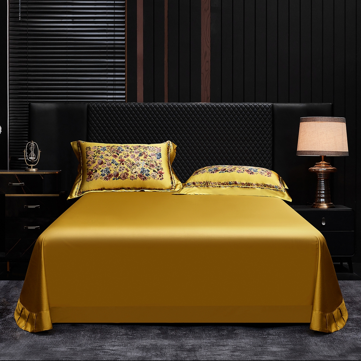 91家纺网 家纺一手货源 找家纺 至爱今生 2026新款数码印花长绒棉四件套-卡洛斯 卡洛斯-黄