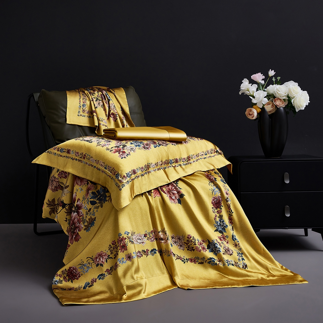 91家纺网 家纺一手货源 找家纺 至爱今生 2026新款数码印花长绒棉四件套-卡洛斯 卡洛斯-黄