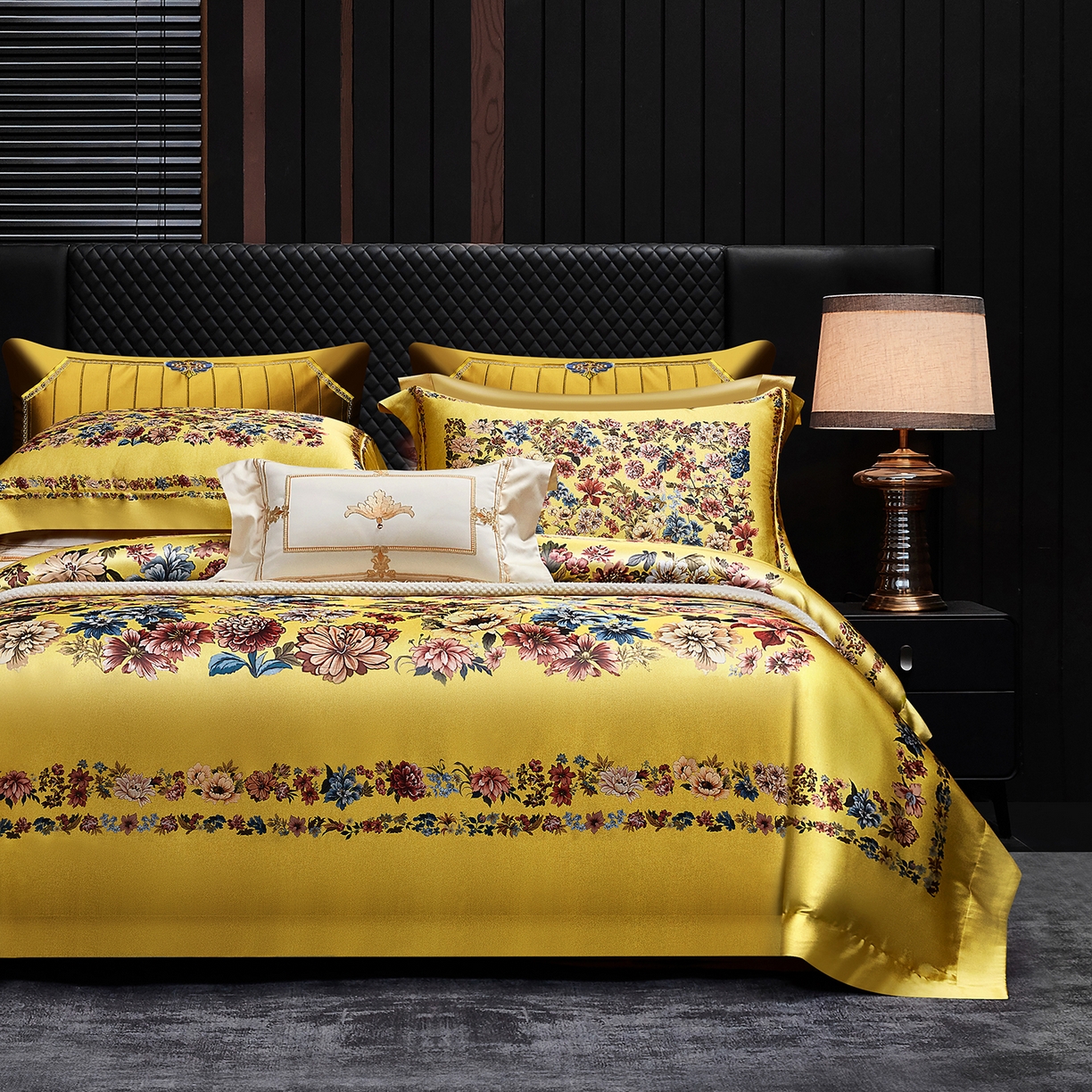 91家纺网 家纺一手货源 找家纺 至爱今生 2026新款数码印花长绒棉四件套-卡洛斯 卡洛斯-黄