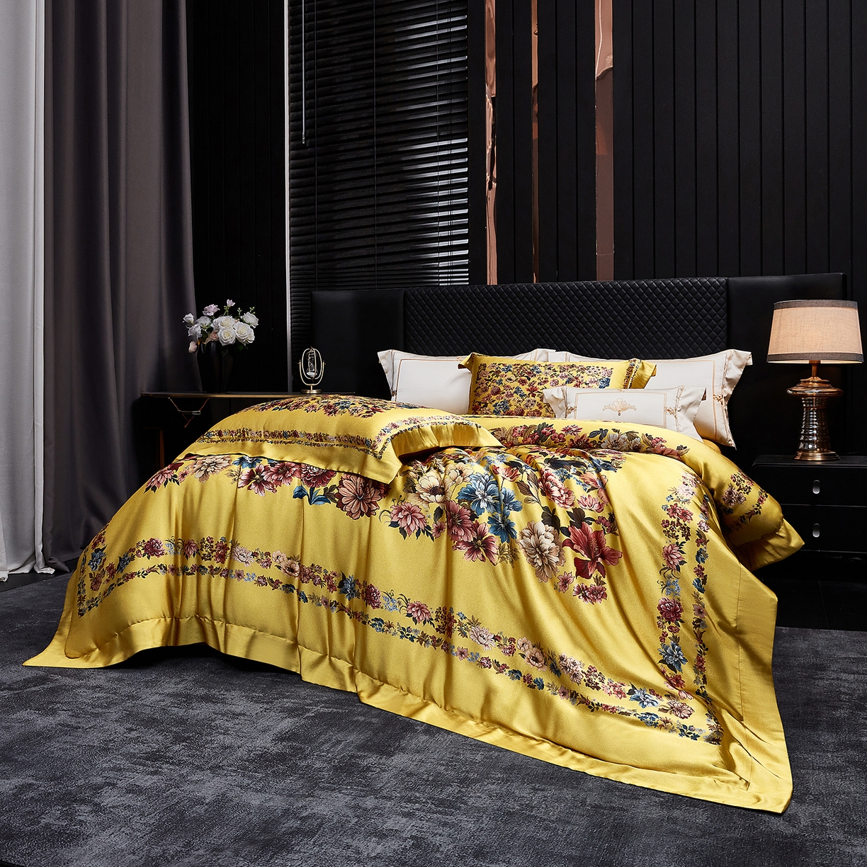 91家纺网 家纺一手货源 找家纺 至爱今生 2026新款数码印花长绒棉四件套-卡洛斯 卡洛斯-黄